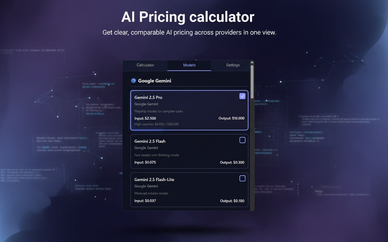 AI Pricing Calculator models